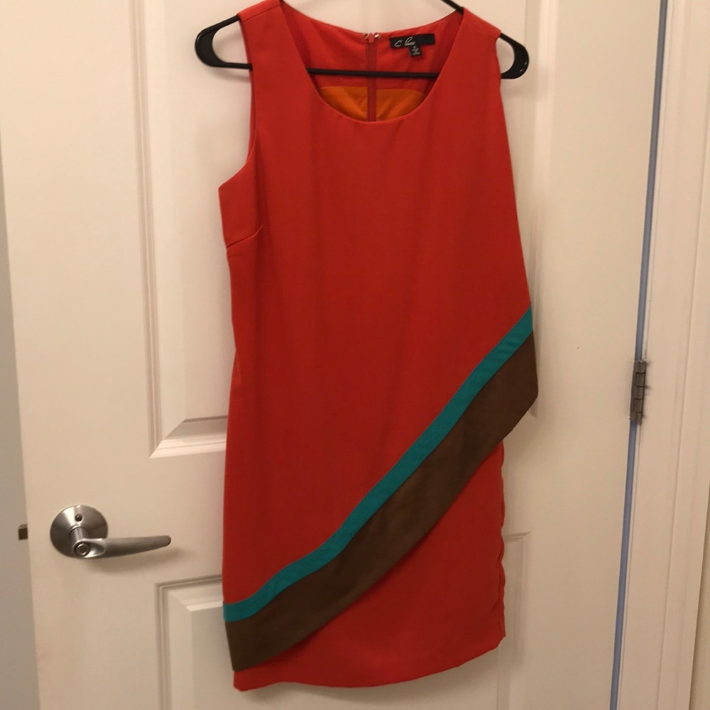 Tight Fall Orange Dress with suede accent